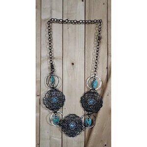 Western Style Concho Silver Toned And Turquoise  Green Embellished Chain Belt...